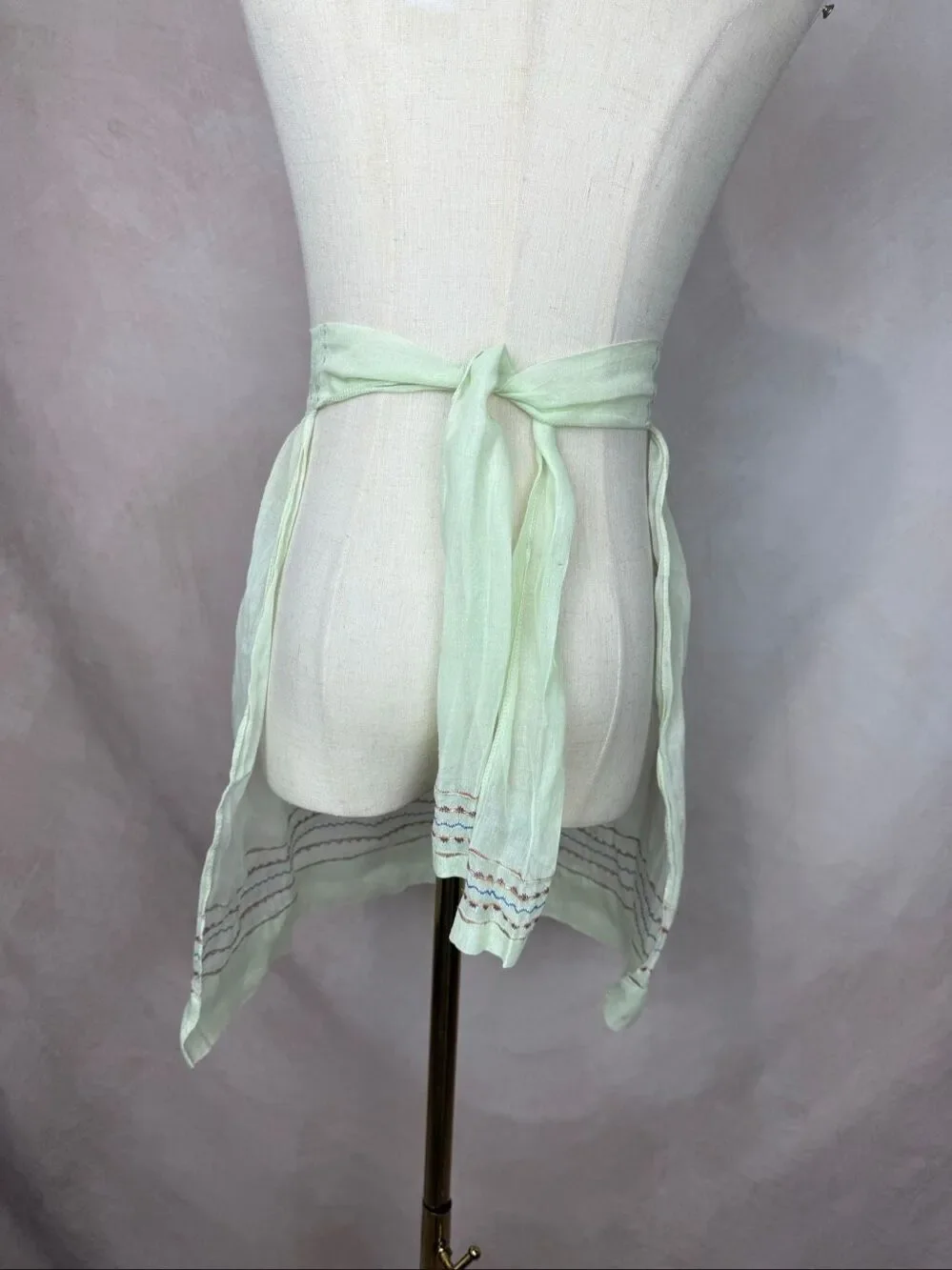 Vintage 1950s Green Half Apron Sheer Embroidered Kitschy